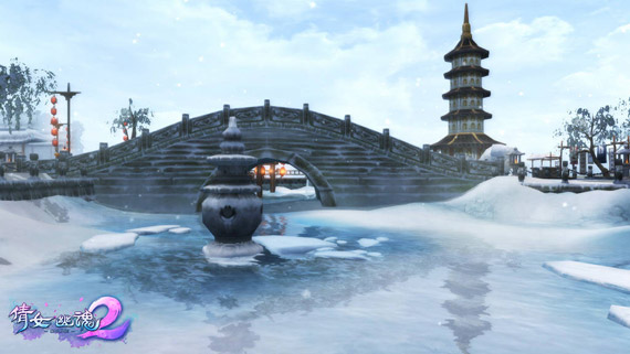 游戏截图-浅雪覆盖下的杭州西湖。