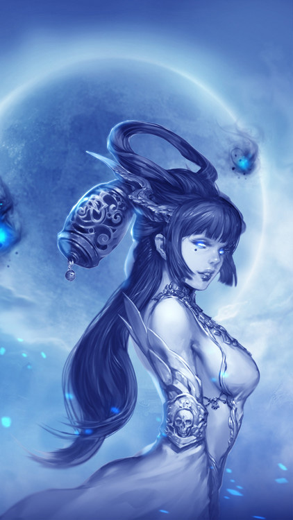 手机壁纸：女月夜