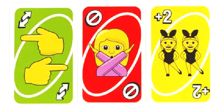 图 5.UNO emoji 中 的 翻 转 牌.禁 止 牌 及+2 牌.
