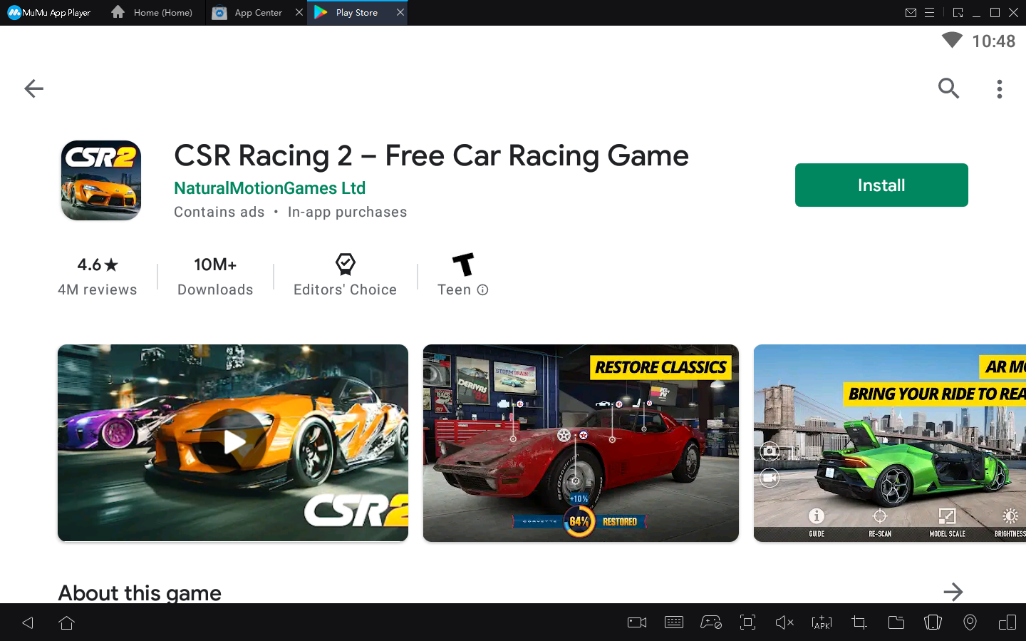 Cách chơi CSR Racing 2 – Free Car Racing Game trên PC bằng MuMu Player 4