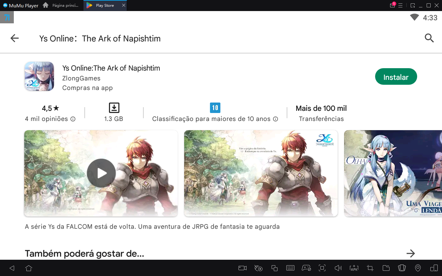 Como jogar Ys Online: The Ark of Napishtim no PC com Emulador Android