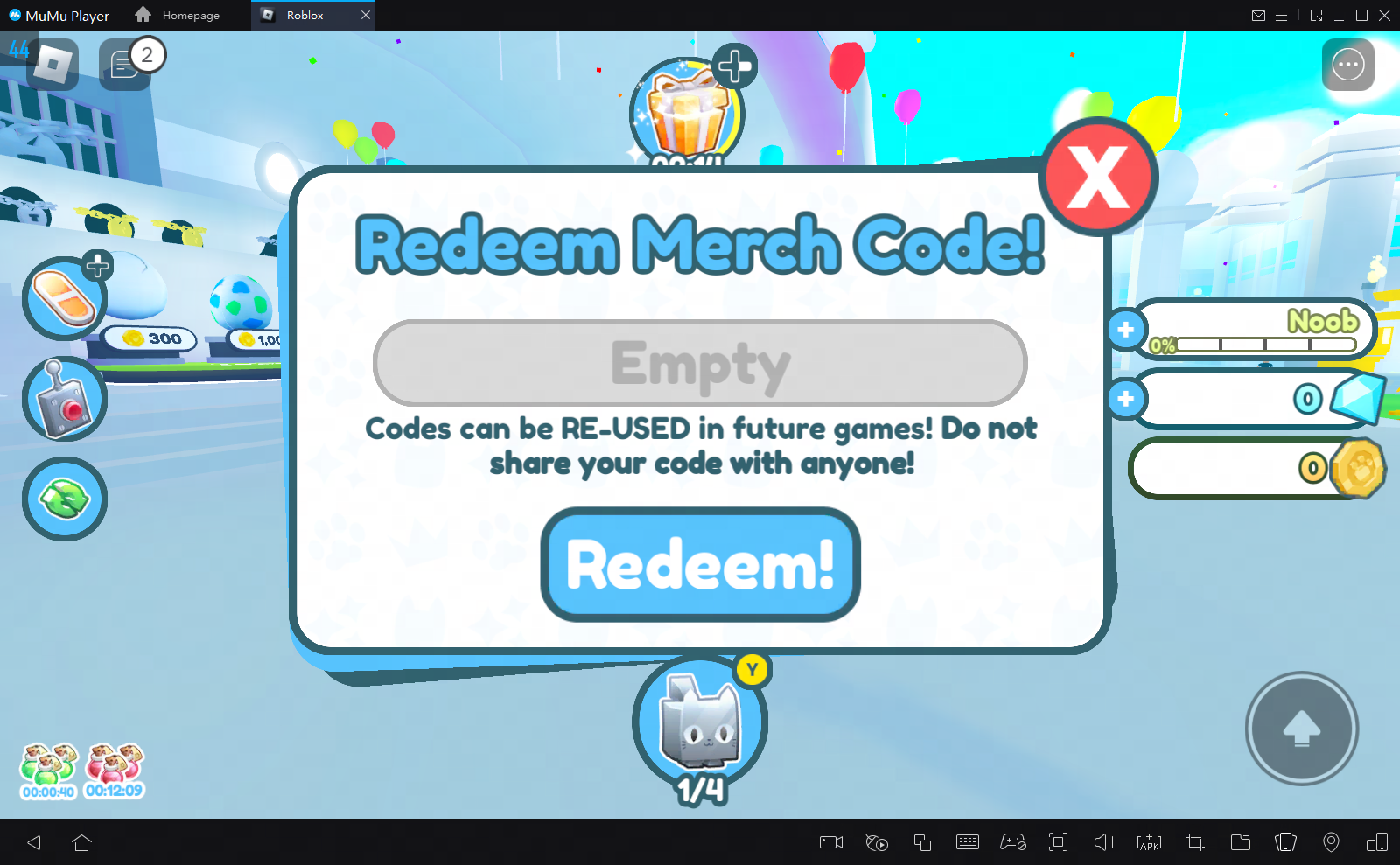 Redeem a code - Roblox